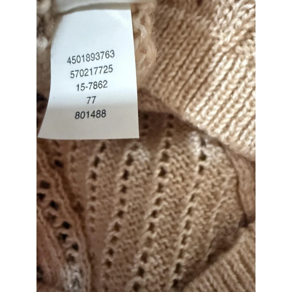 White House Black Market‎ Sweater Womens Medium Beige Cowl Neck Open Knit Bow